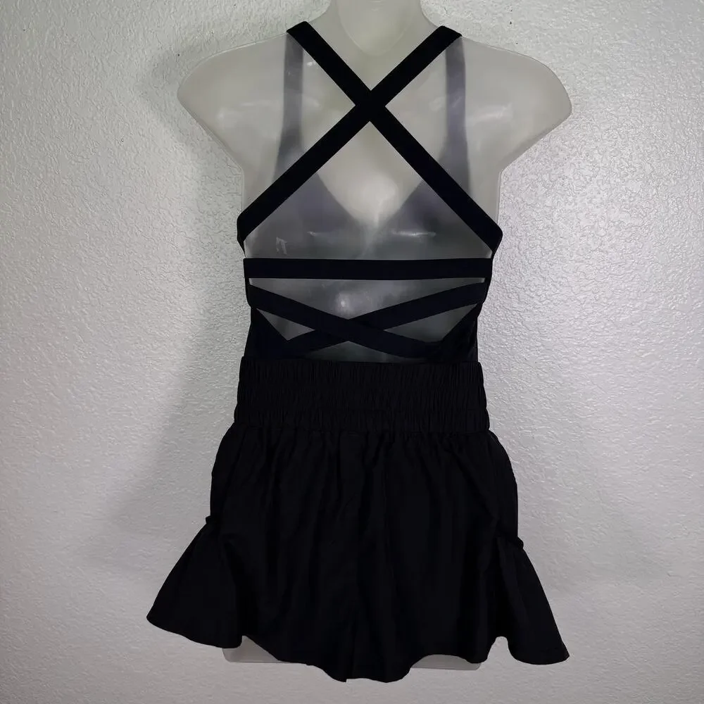 Free People Movement Romper Womens Small Get Your Flirt On Skortsie One Piece